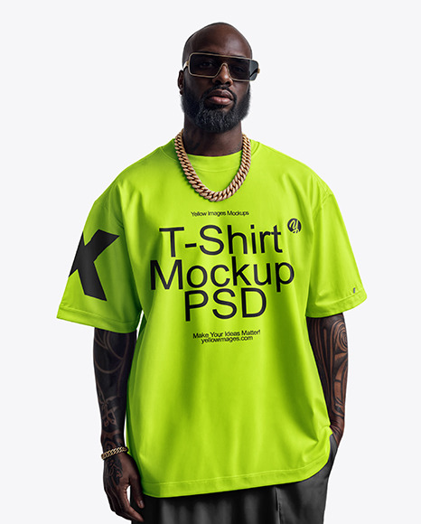 Black Man Wearing an Oversize T-Shirt with Gold Chain Mockup
