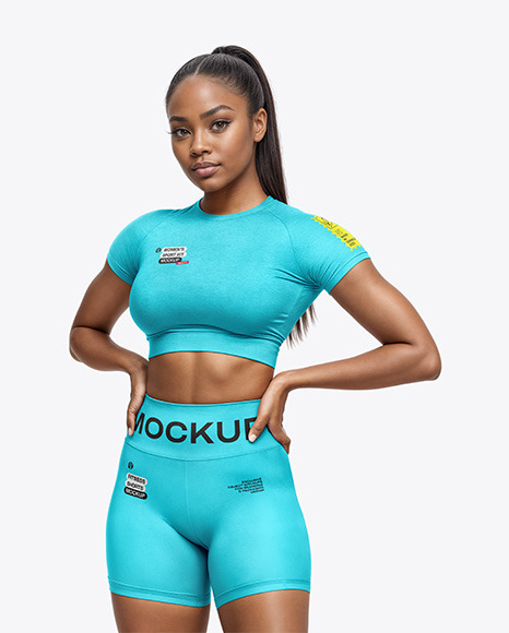 Woman Wearing a Short Sleeve Crop Top and Shorts Mockup