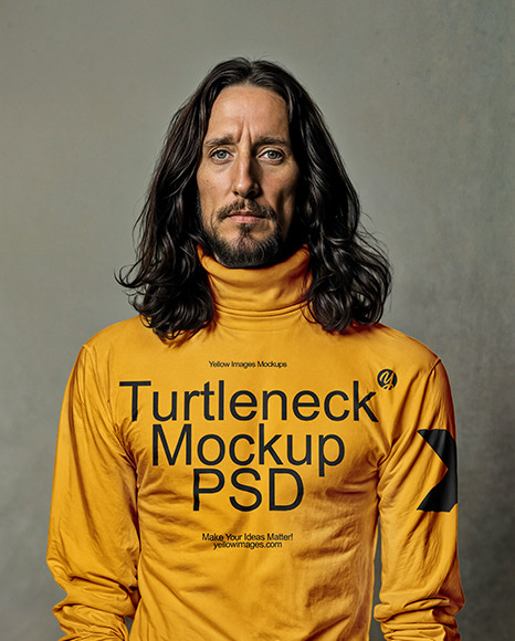 Bearded Man with Long Hair Wearing a Turtleneck Mockup