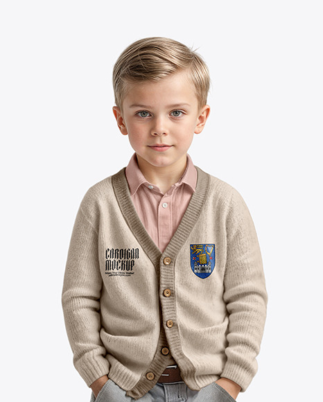 Young Boy Wearing a Cardigan and Shirt Mockup
