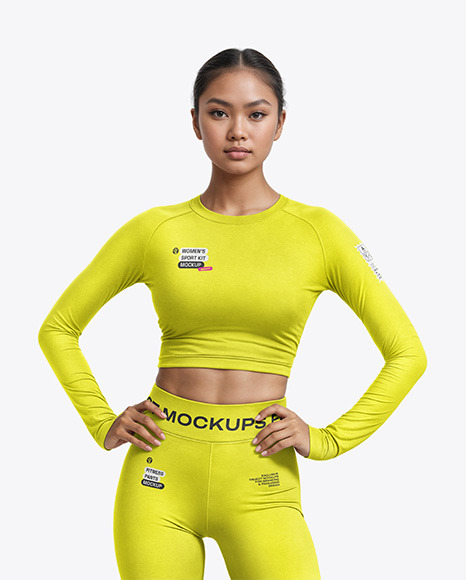 Woman Wearing a Long Sleeve Crop Top and Leggings Mockup