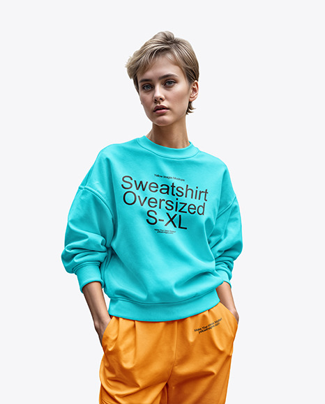 Woman Wearing an Oversize Sweatshirt and Pants Mockup