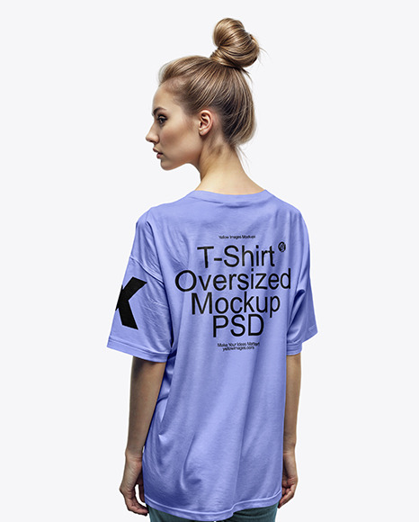 Woman Wearing an Oversize T-Shirt Mockup - Back View