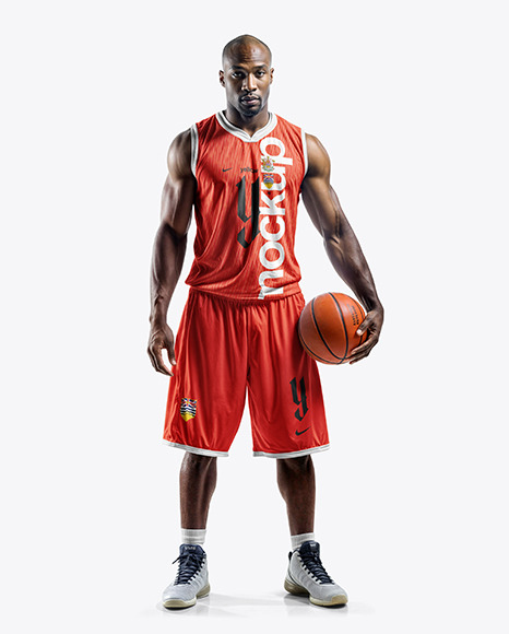 Black Man Wearing a Full Basketball Kit Mockup