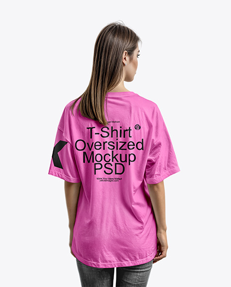 Woman with Long Hair Wearing Oversized T-Shirt - Back View