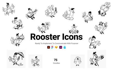Rooster Doodle Icons
