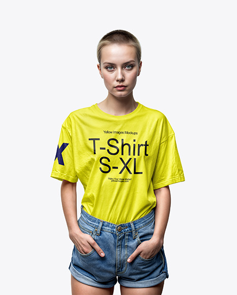 Woman in an Oversize T-Shirt and Shorts Mockup