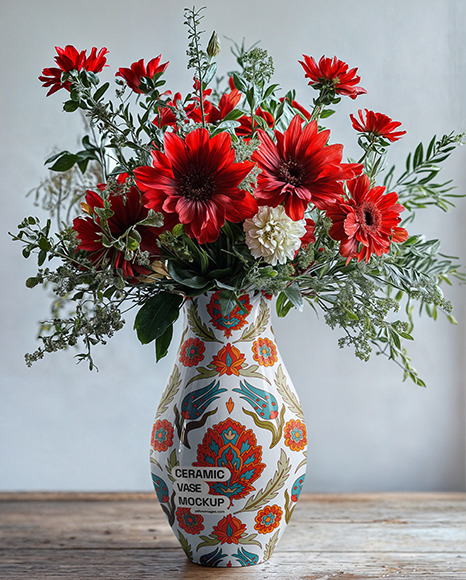 Ceramic vase with Gerbera Flowers Mockup