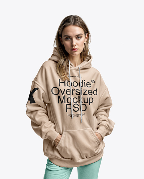 Young Woman Wearing an Oversize Hoodie and Sweatpants Mockup