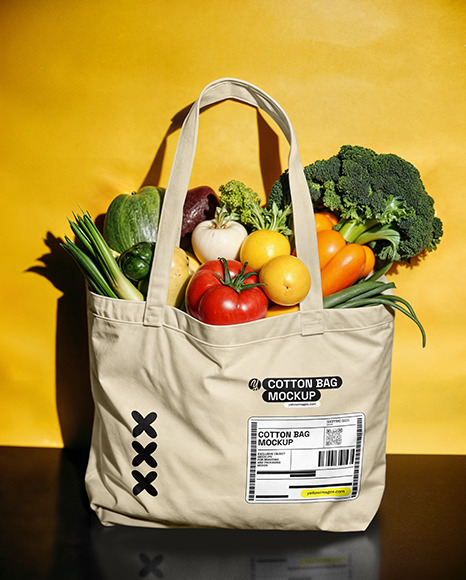 Tote Bag with Vegetables Mockup
