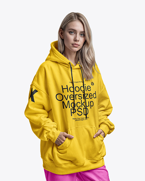 Young Woman Wearing an Oversize Hoodie with Kangaroo Pocket Mockup
