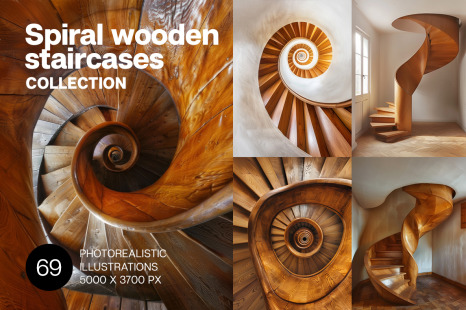 Elegant spiral wooden staircases
