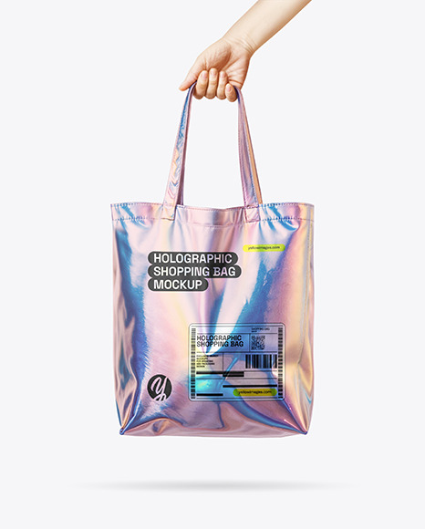 Holographic Shopping Bag in a Hand Mockup