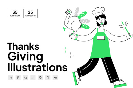 Thanksgiving Mini Illustration Set