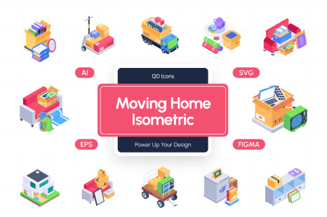 Moving Home Isometric Icons