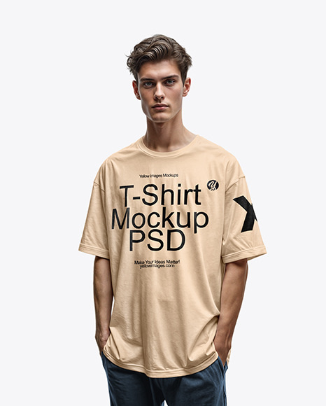 Young Man Wearing an Oversize T-Shirt Mockup