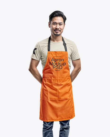 Man Wearing an Apron and a T-Shirt Mockup