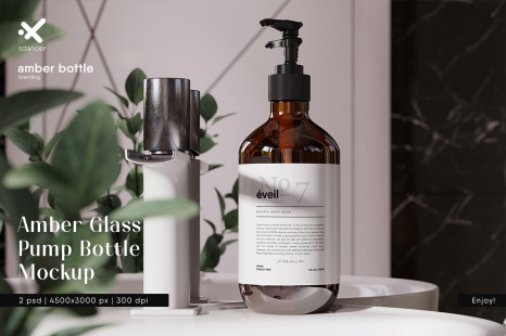 Amber Glass Pump Bottle Mockup