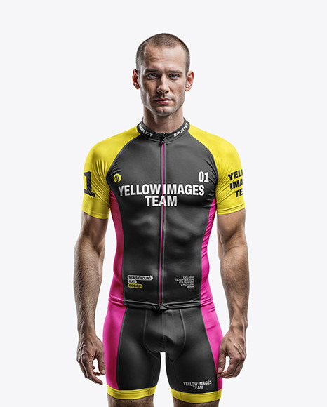 Athletic Man Wearing a Cycling Jersey and Bib Shorts Mockup