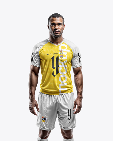 Brazilian Soccer Player Wearing a V-Neck Jersey and Shorts Mockup