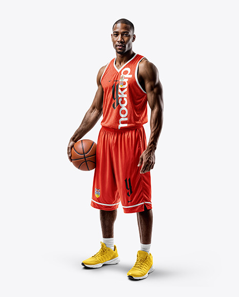 Black Man Wearing a Full Basketball Kit Mockup