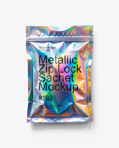 Holographic Metallized Sachet with Zip Lock Mockup