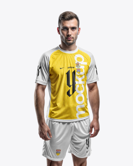 A Man Wearing a Raglan Soccer Jersey and Shorts Mockup