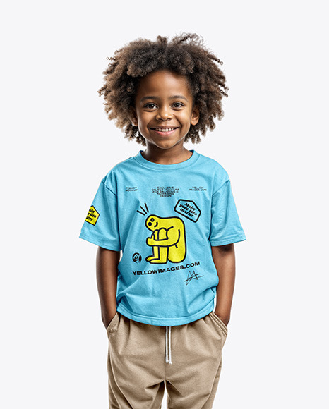 Curly Boy Wearing an Oversize T-Shirt Mockup