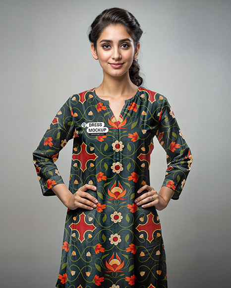 Indian Young Woman Wearing a Sari Dress Mockup