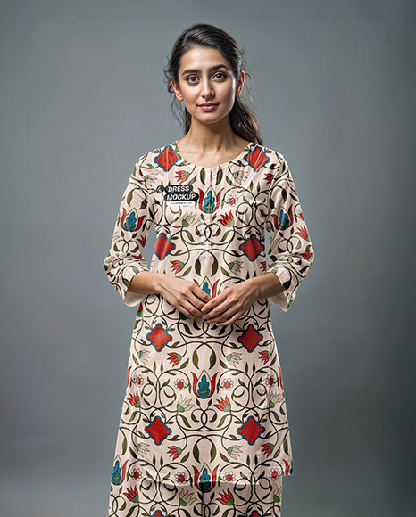 Young Indian Woman Wearing a Saree Dress Mockup