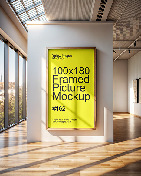 Big Poster with Wooden Frame in Art Gallery Mockup
