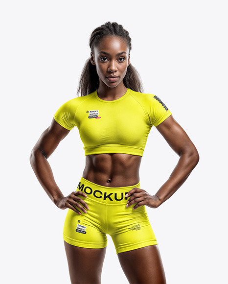 Woman Wearing a Short Sleeve Crop Top and Shorts Mockup