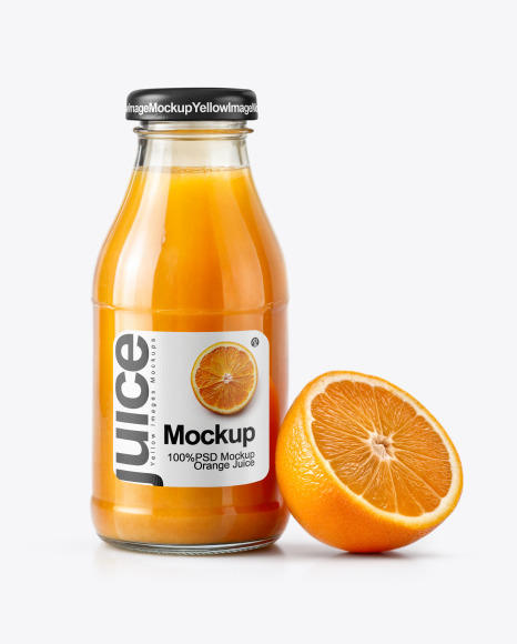 Clear Glass Orange Juice Bottle Mockup