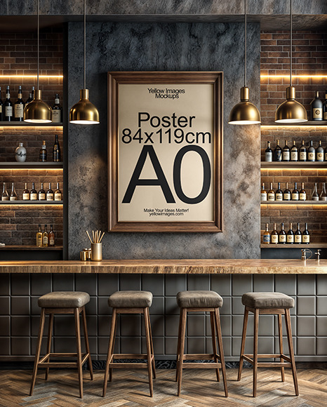 Poster with Wooden Frame in a Bar Interior Mockup