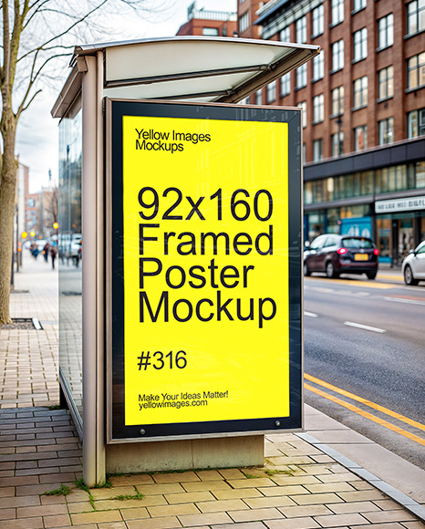 Advertising Framed Poster on a Bus Stop Mockup