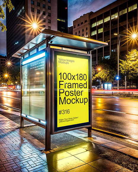 Advertising City Light Poster on a Glass Bus Stop Mockup