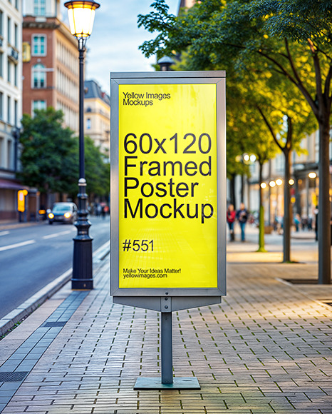 Advertising Stand with Poster on a Paver Walkway Mockup