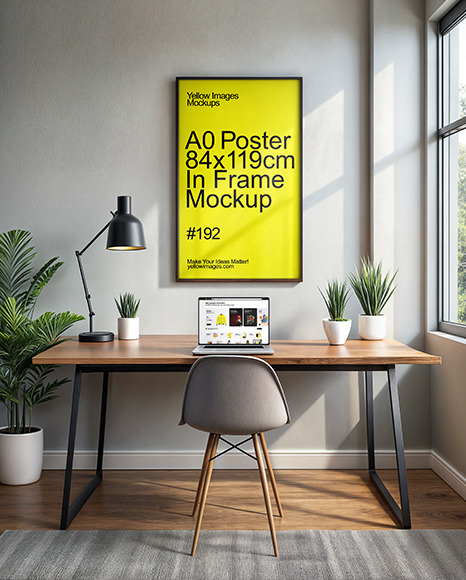 Big Poster with Wooden Frame in an Office Room Mockup