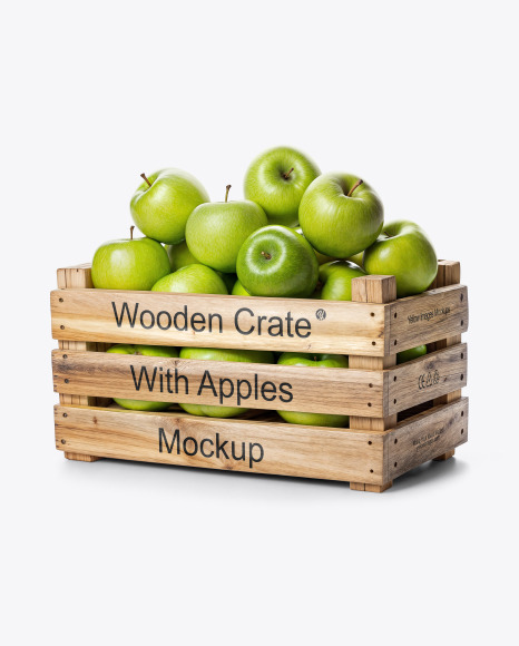 Wooden Crate with Fresh Green Apples Mockup