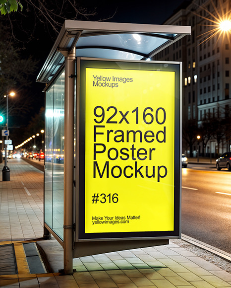 Glass Bus Stop with Advertising illuminated Poster Mockup