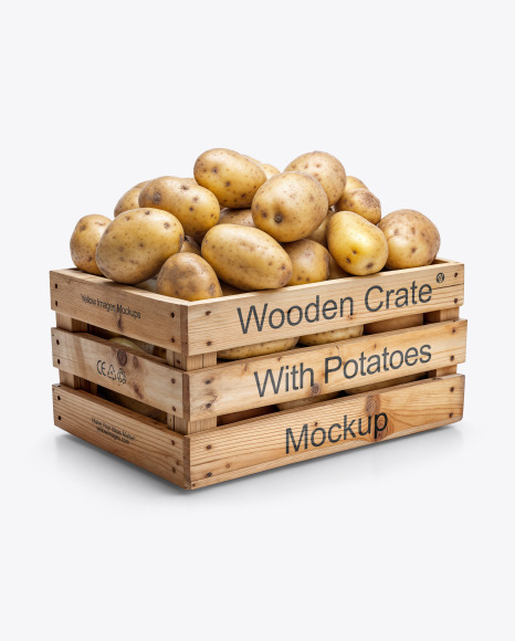 Wooden Crate Filled with Fresh New Potatoes Mockup