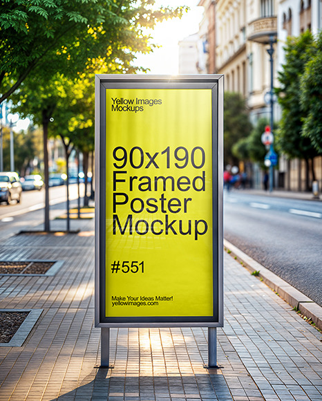 Advertising Stand with Poster on a Paver Walkway Mockup