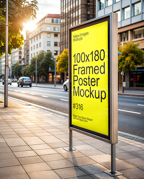 Advertising City Light Stand with Poster on a Sidewalk Mockup