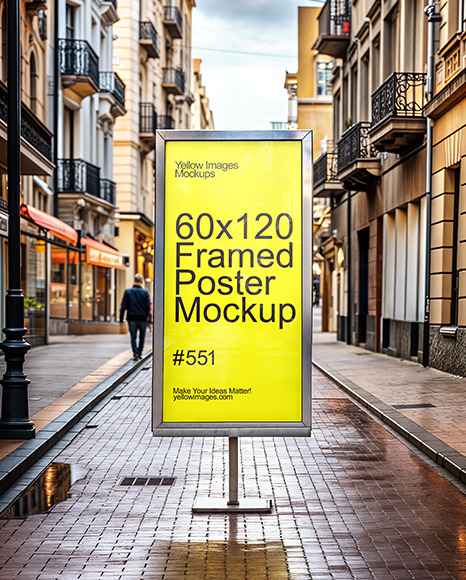 Advertising Stand with Poster on a European Street Mockup