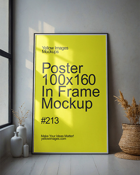 Big Framed Poster Next to Wall Mockup