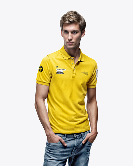 Man Wearing a Polo Shirt and Jeans Mockup