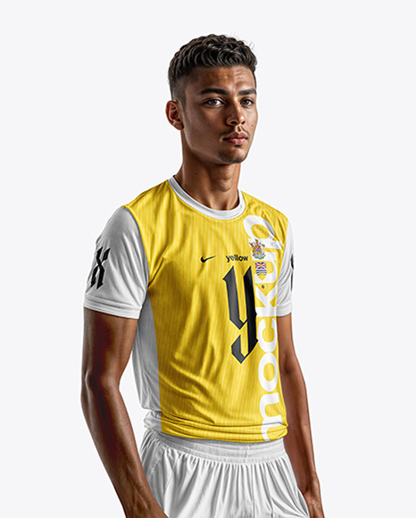 A Soccer Player Wearing a Crew Neck Jersey and Shorts Mockup