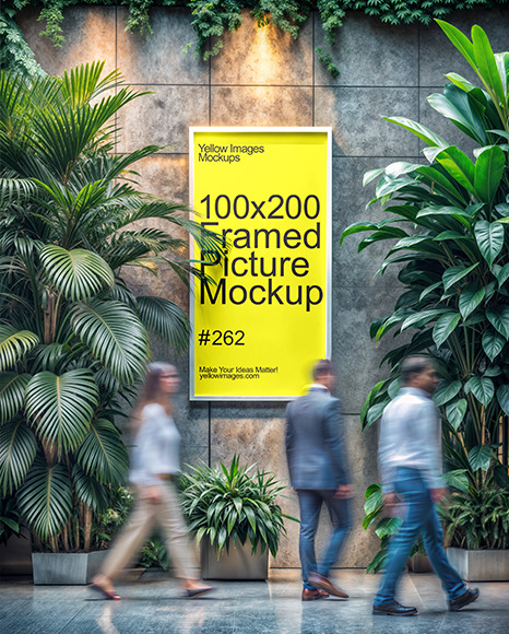 Advertising Framed Poster in Office Building Hall Mockup