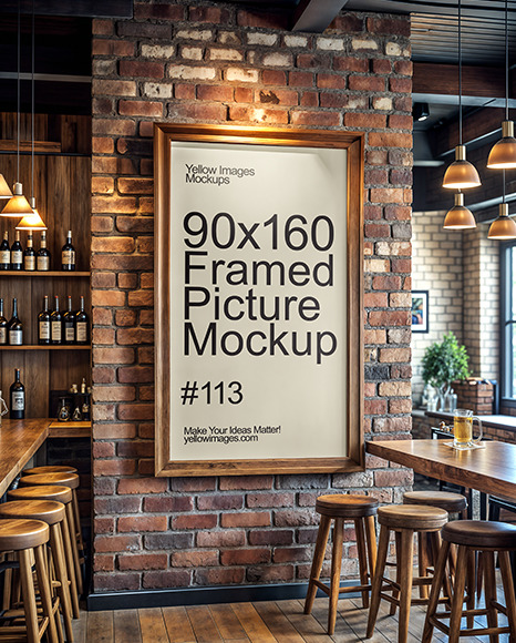 Poster with Wooden Frame in a Bar Interior Mockup