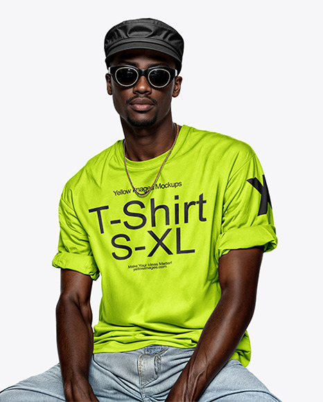 A Black Man Wearing a T-Shirt and Breton cap Mockup